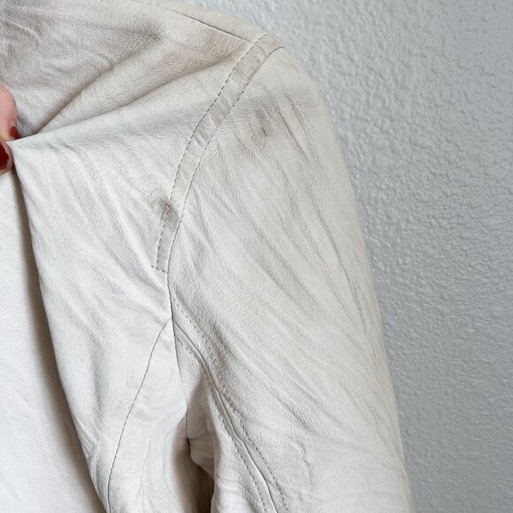 Vintage Express Genuine Leather Moto Jacket – Ivory Cream | Size Small - Picture 13 of 16
